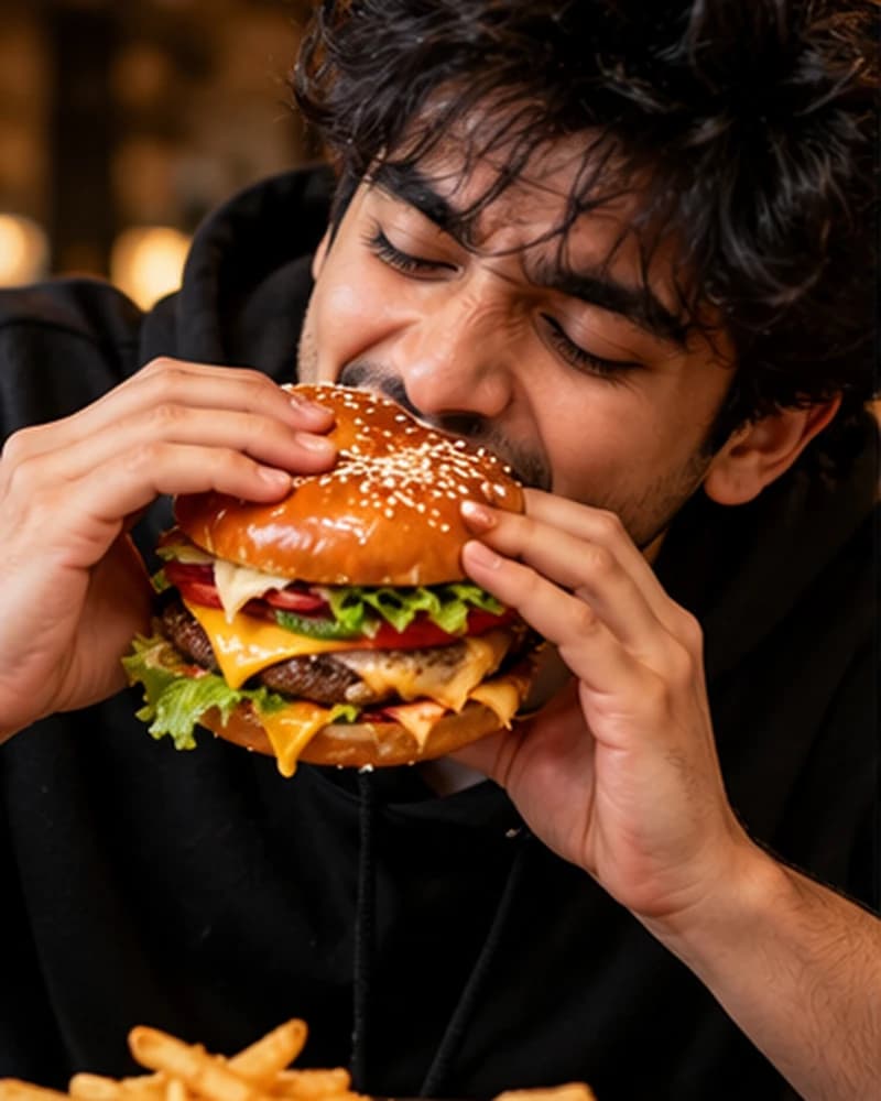 Guest biting into a burger