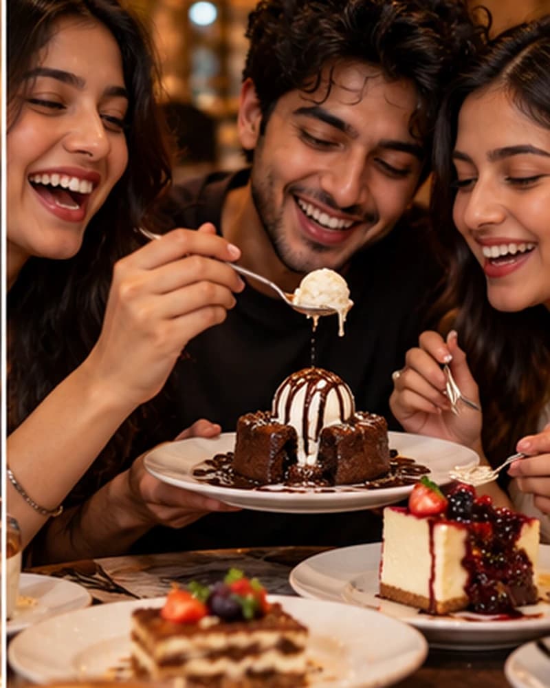 Guests sharing dessert